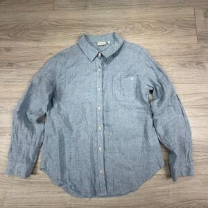 Spartina 449 Womens Medium Light Blue 100% Linen Button Down Shirt Long Sleeve